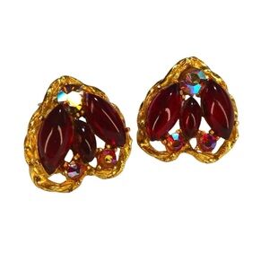 Red Molded Glass Clip Earrings